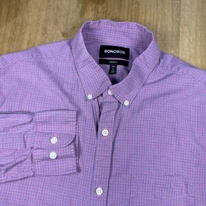 Bonobos Standard Fit Long Sleeve Button Down Shirt Men's L Pink Checkered